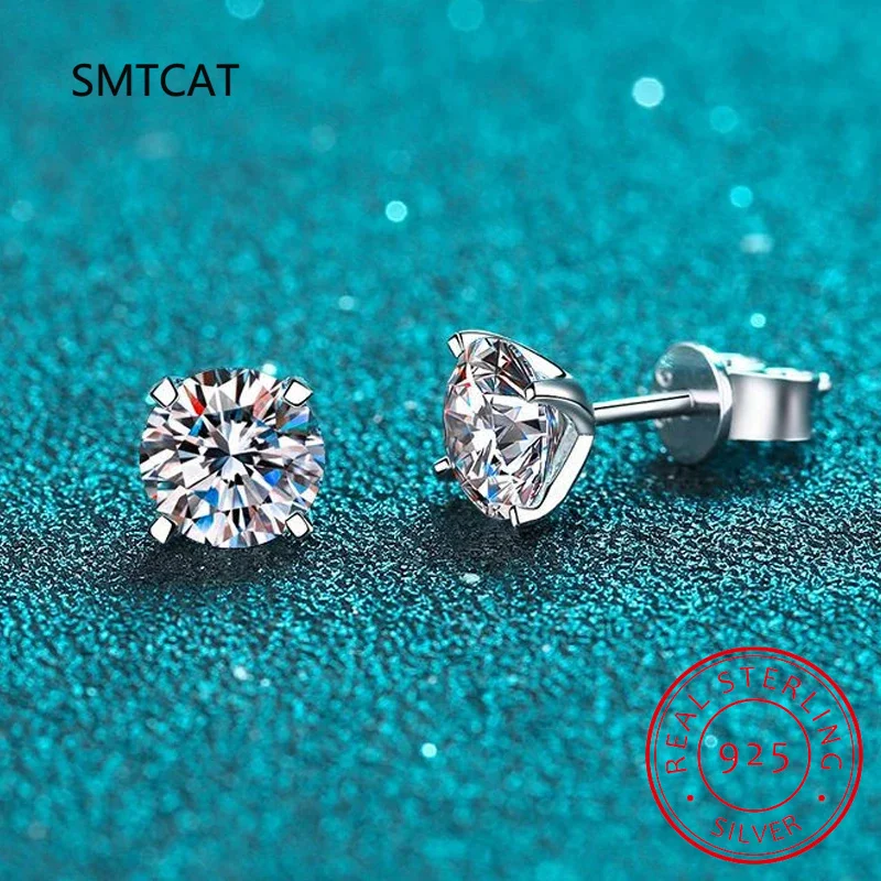 Brincos de pedra preciosa de moissanite de 1,0 quilates 5 mm para mulheres joias finas de prata esterlina 925 sólida