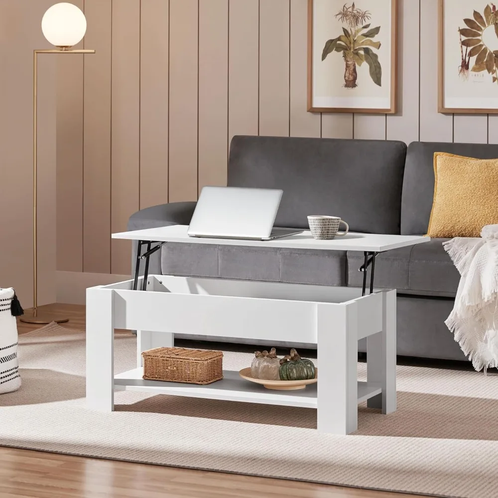 Lift Top Coffee Table w/Hidden Storage Compartment and Storage Shelf - Lift Tabletop for Living Room Reception Room