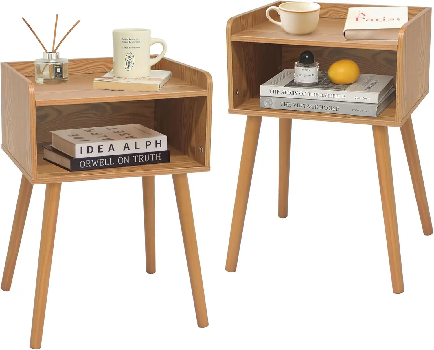 

Nightstands Set of 2, Modern Storage Side Tables with Solid Wood Legs, Brown, for Bedroom, Living Room, Office – Small Space Fri