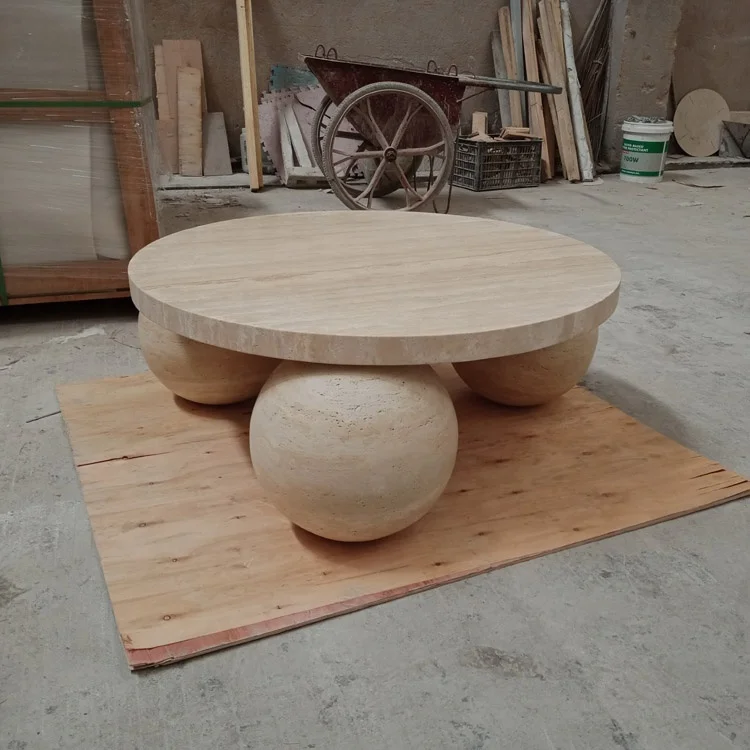 Custom design center table coffee table furniture sphere base luxury travertine coffee tables