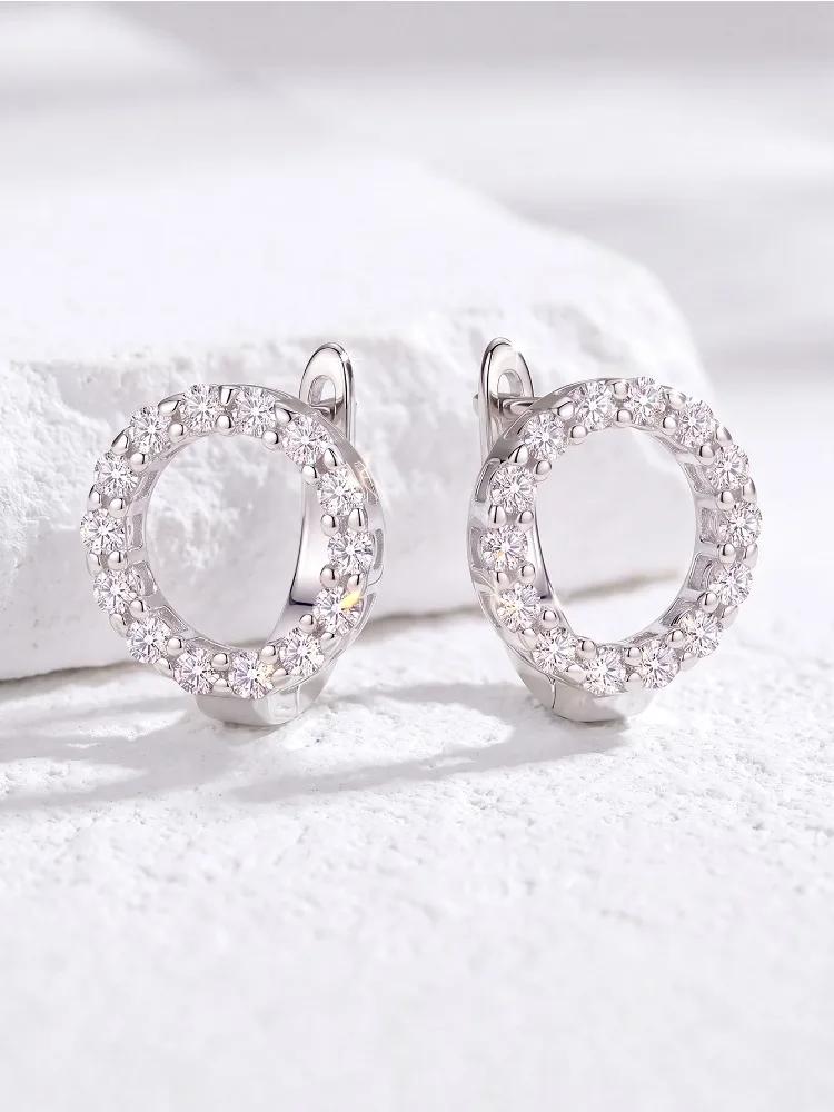 Luxuriöse, modische, echte Moissanit-Diamant-Rundohrringe für Damen, 925er Sterlingsilber, für Jubiläen, Partys, hochwertiger edler Schmuck – Detail 2