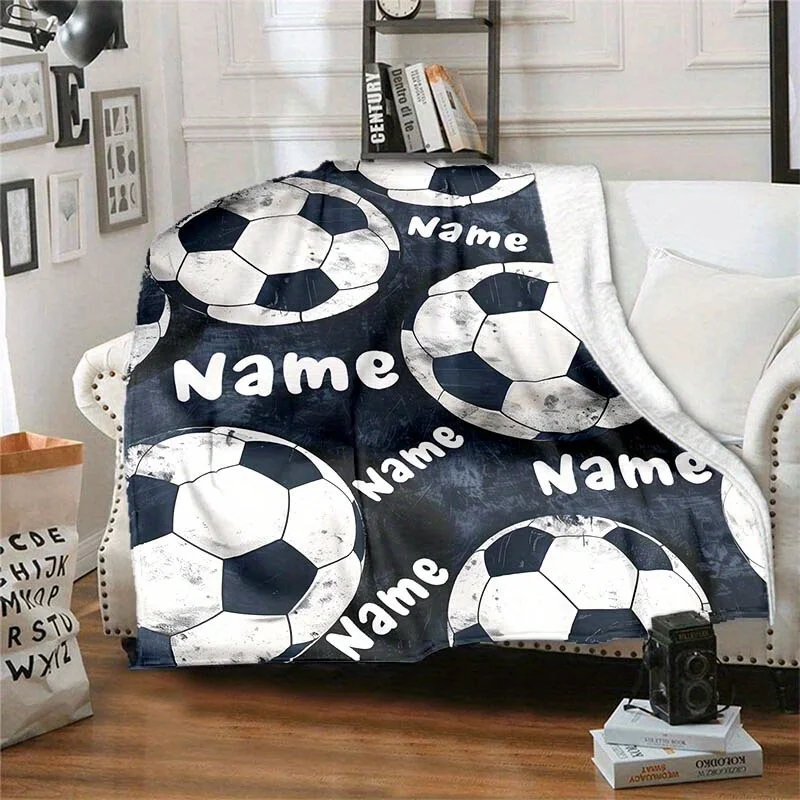 Customizable Soft Flannel Blanket Featuring Cute Soccer Cartoon - Ideal Birthday or Festival Present for Youngsters Blanket