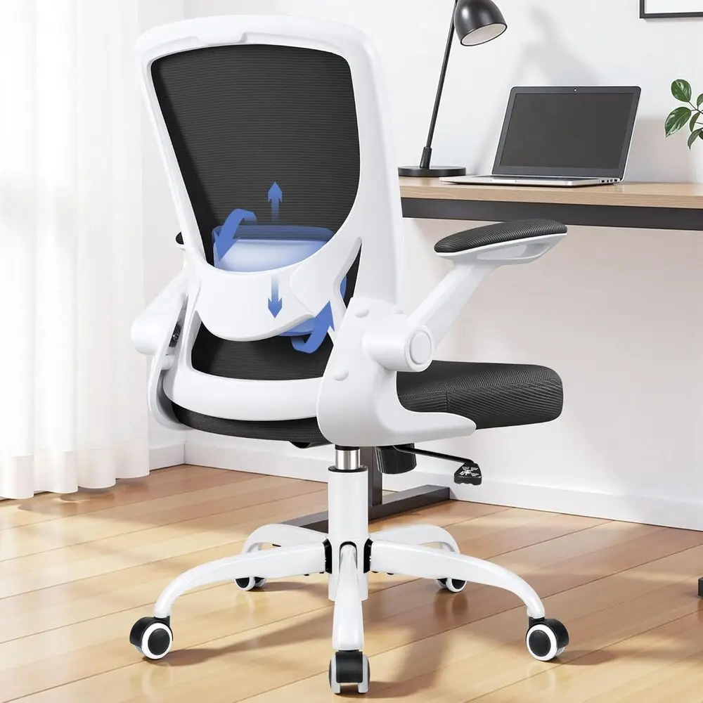 

Эргономичное офисное кресло, компьютерное кресло с сетчатой спинкой и поясничной поддержкой, поворотное кресло для рабочего стола с подъемными подлокотниками и регулировкой высоты, белое