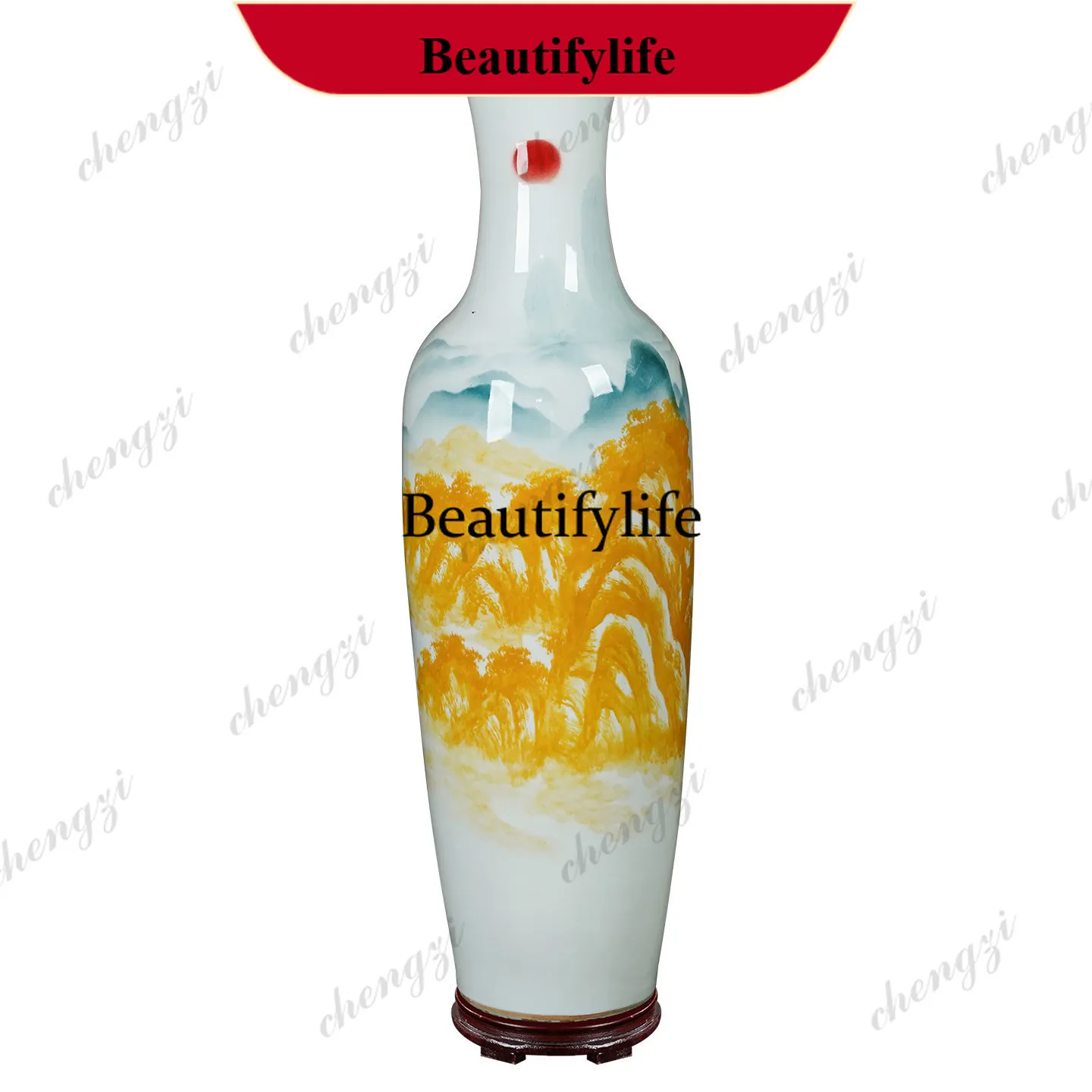 A95 Rising Sun Hand Painted Large Vase Jingdezhen Ceramic Living Room TV Cabinet Hotel Villa Floor