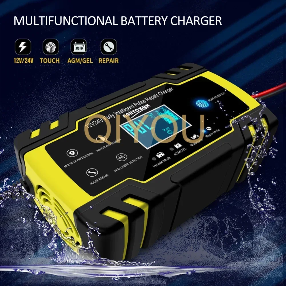 

Car Battery Charger 12 24V 8A Touch Screen Pulse Repair LCD Battery Charger for Car Motorcycle Lead Acid Battery Agm Gel Wet