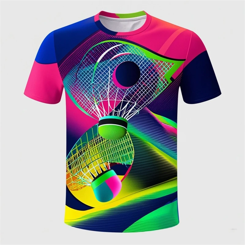 

Badminton Graffiti Pattern Men's T Shirts Summer Fashion Hip Hop Street 3D Printed Short Sleeve Cool Retro Loose Sports Clothing