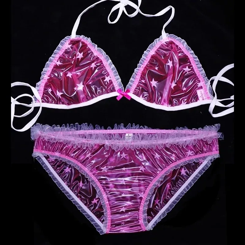 Set Baju Renang PVC Tahan Air dan Anti Virus, Bikini Seksi dengan Bra Transparan dan Celana Dalam, Setelan Plastik untuk Pertunjukan Tari Klub Bar