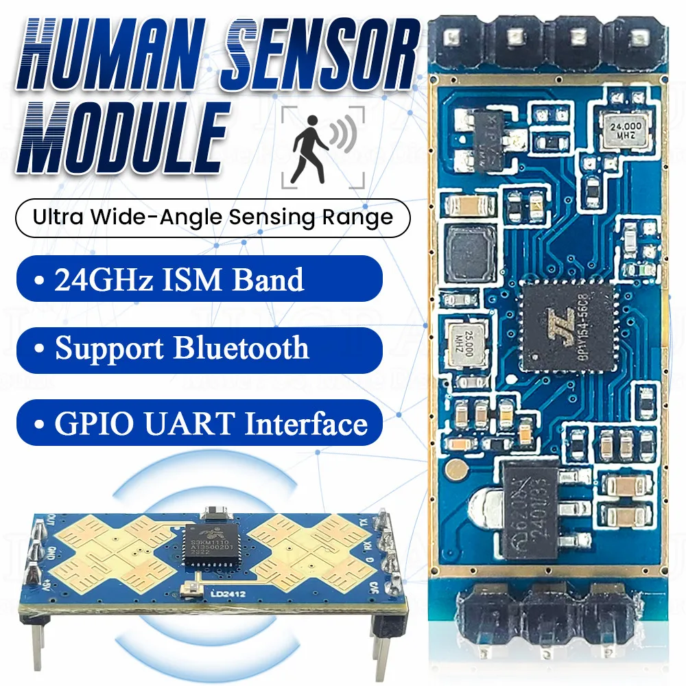 LD2412 Human Presence Sensing 24GHz Radar Module Sensor ISM Frequency Sensitive Body Moving Sensors 9M GPIO UART Output 7PIN