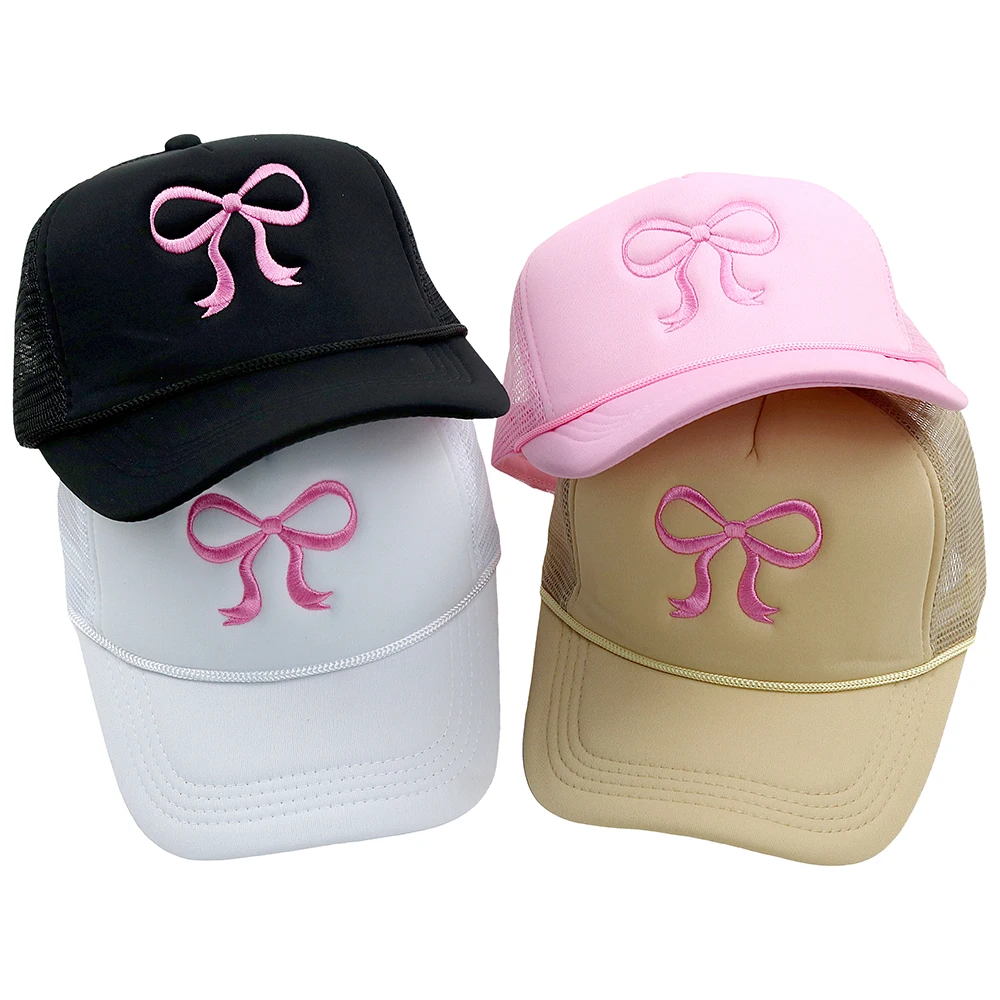 Bow Trucker Hat Woman Embroidery Cute Baseball Cap Pool Party Beach Mesh Hat Casual sponge hat