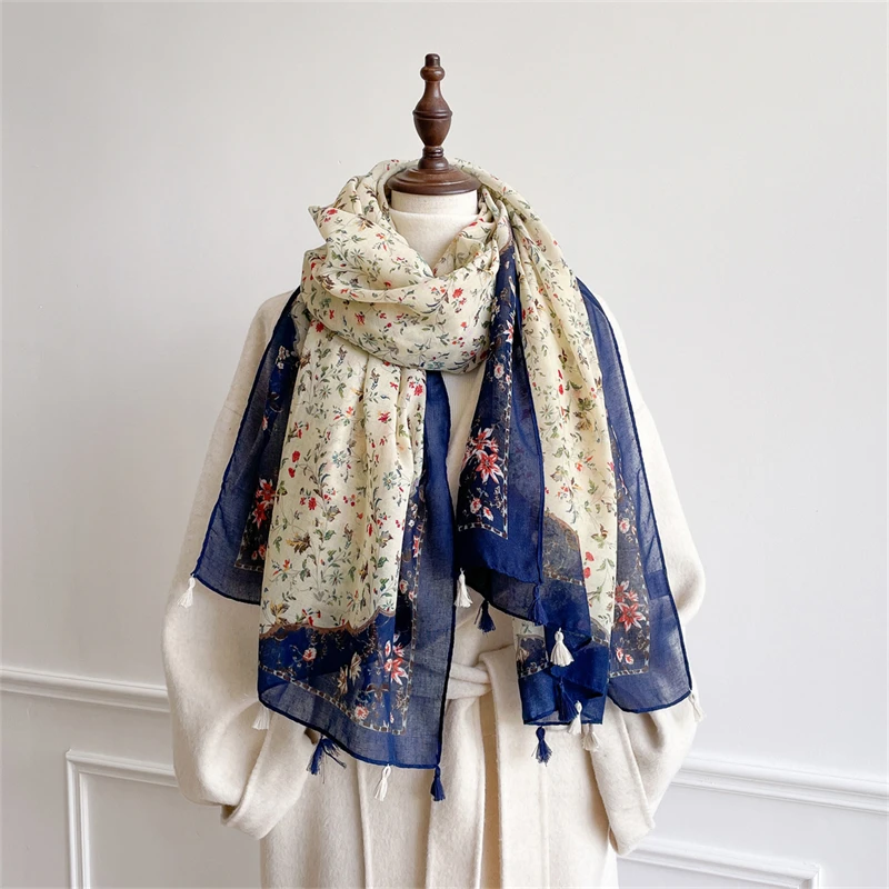 

Autumn Flower Pattern Scarf for Women Muslim Hijab Cotton Line Shawls Warm Cashmere Blanket Female Shawl Bufanda Echarpe