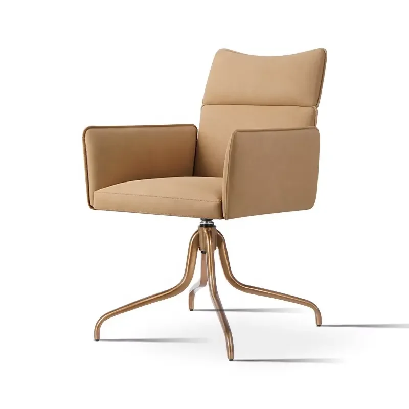 Luxury Metal Office Chair with Rotating Backrest and Cushion for Home Study Meeting Room High End Leisure Seating Furniture