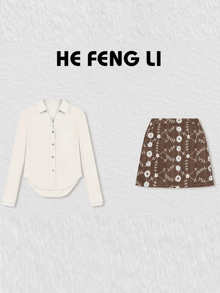 

Fashionable Casual Long Sleeve Print Shirt And Half Skirt Set Elegant Autumn 2026 New Arrival Two Piece Women's Ensemble