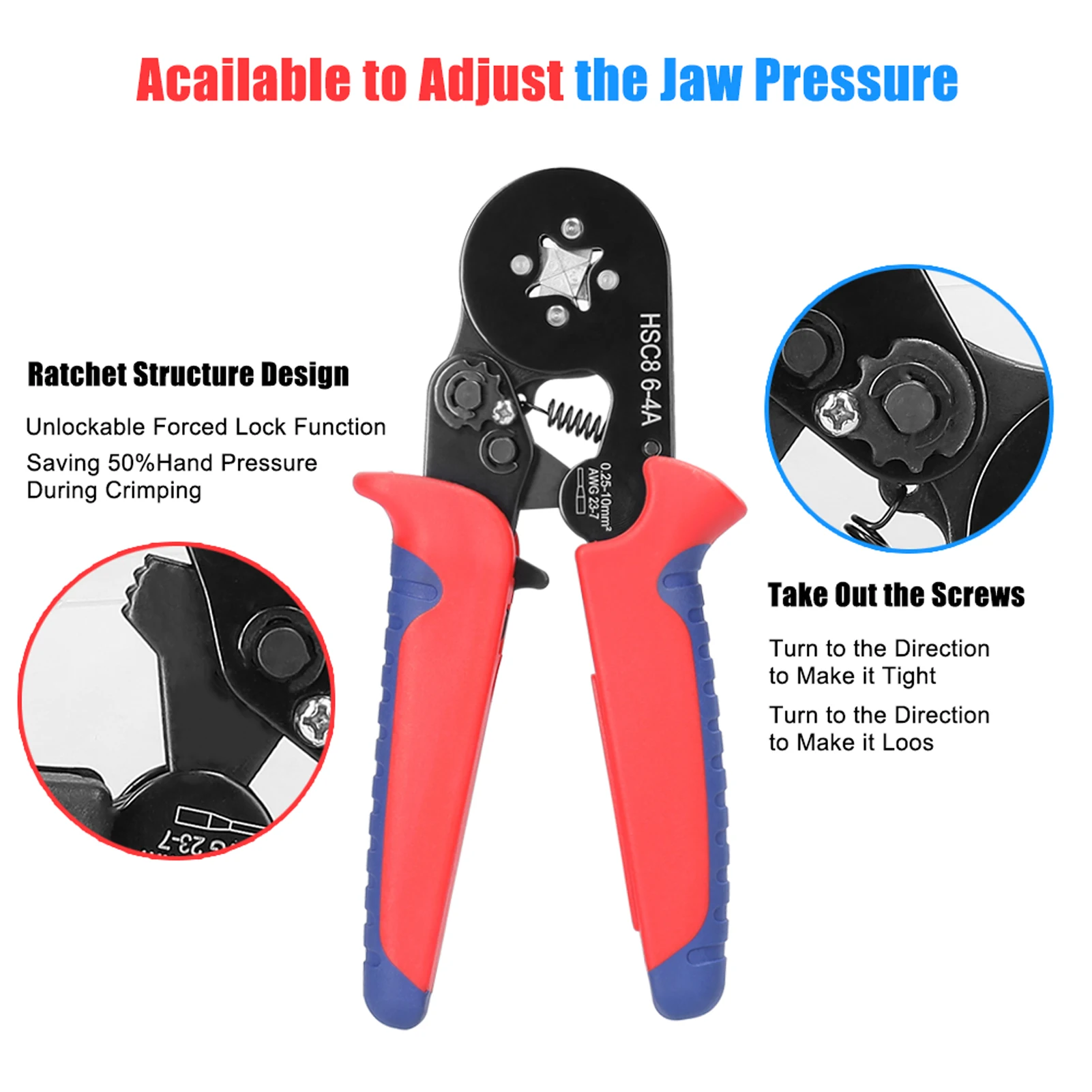 HSC8 6-4 0.25-10m㎡ AWG23-7 Ferrule Crimping Tool Kit High Hardness Crimper Plier with 1200pcs Wire Ferrules Crimp Ends Terminal