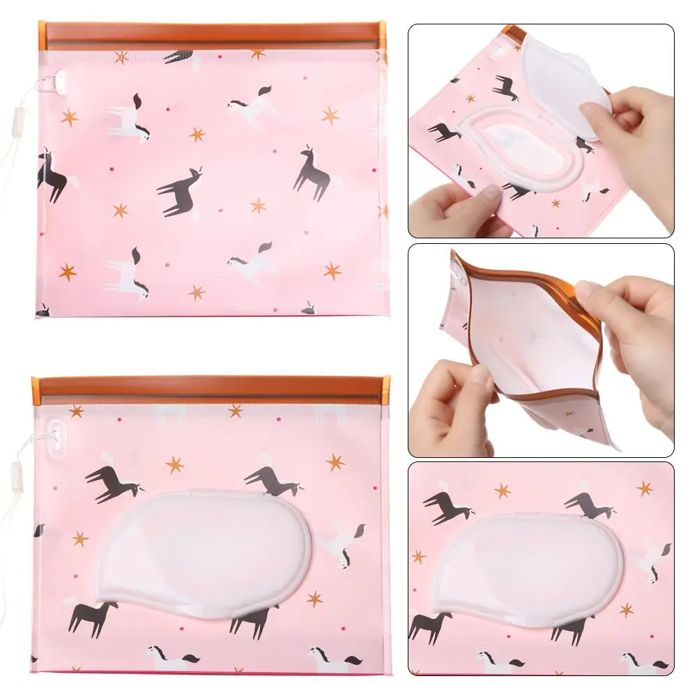 Fashion Cute Snap-Strap Flip Cover Carrying Case Portable Tissue Box Cosmetic Pouch Stroller Accessories Wet Wipes Bag