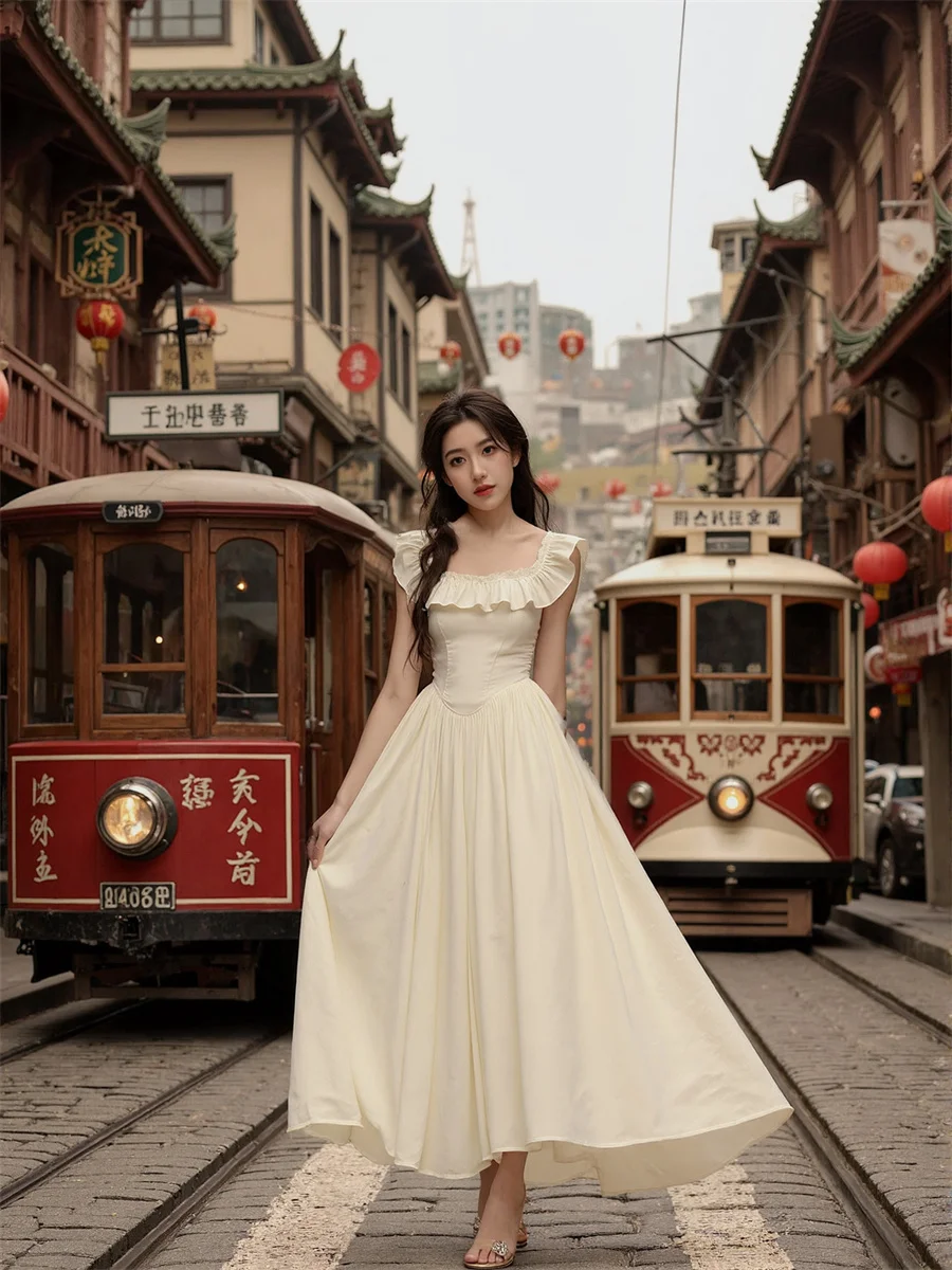 Women'S Pink Dress Woman Square Collar Tierred Ruched Silky Silk Satin Velvet Chiffon Soft Shiny Matte Glossy Texture Fabric