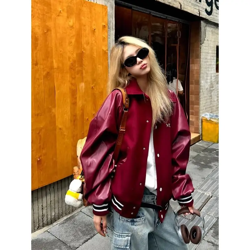 

Korea Fashion Women PU Jacket Long Sleeves Short Cut Hot Sell Winter Fall Lady Short Cut Coats