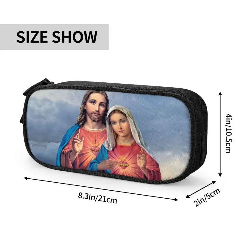 Customized Virgin Mary Sacred Immaculate Hearts Pencil Case Boy Large Capacity Catholic Jesus Mary Pencil Bag Student School