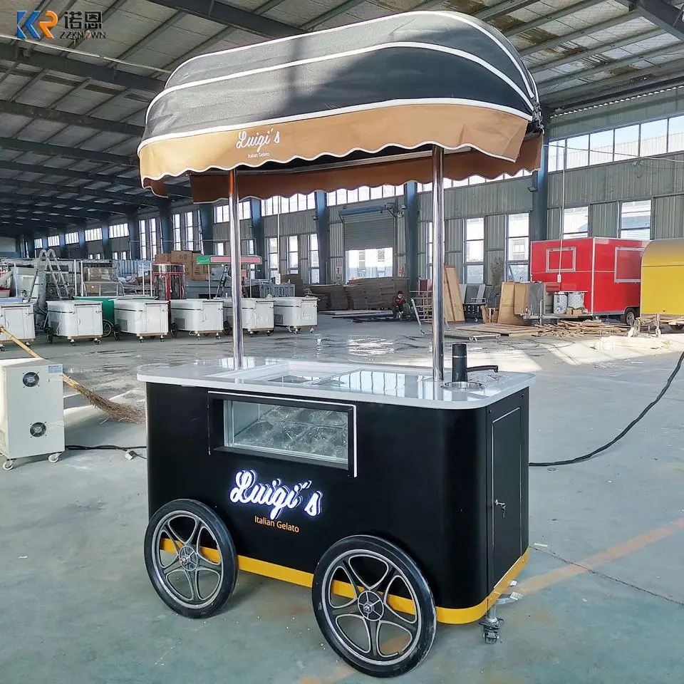 2022 New Design Snacks Food Ice Cream Push Car Freeze Small Popsicle Cart Gelato Cart Kiosk