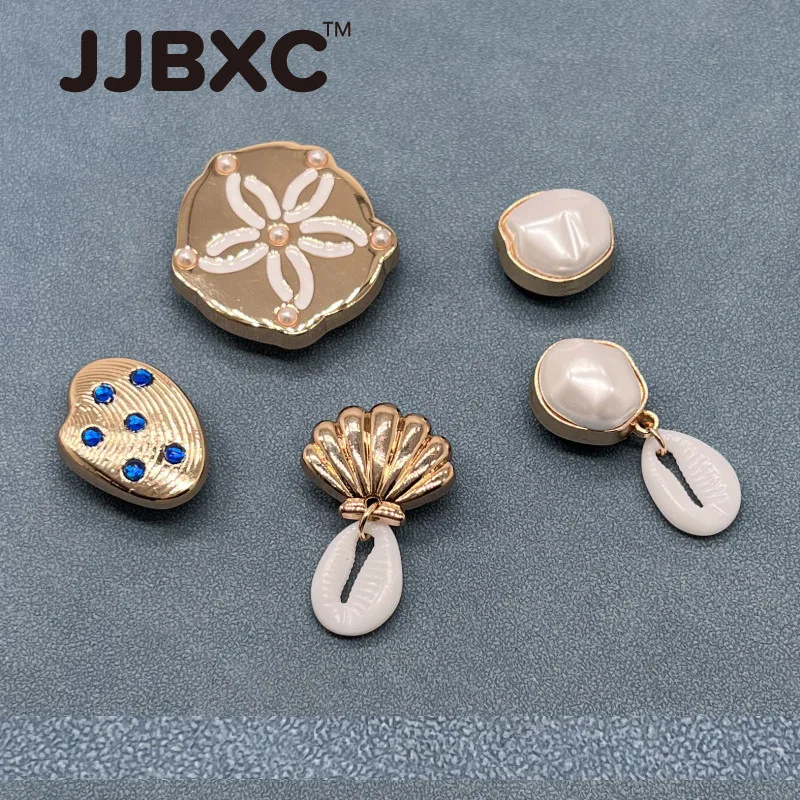 JJBXC CHARM Metal Shoe Buckle cross Shoe Accessories Metal Coral Pearl Ocean Shell DIY Fashion Shoes Accessories