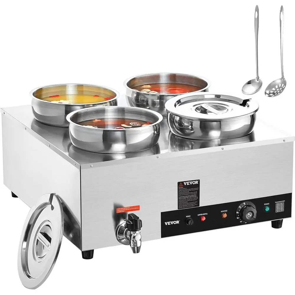 

7.4QT Stainless Steel Round Pot Electric Soup Warmer, Adjustable Temp 86-185°, 1500W Commercial Bain Marie, Anti-Dry Burn, Ideal