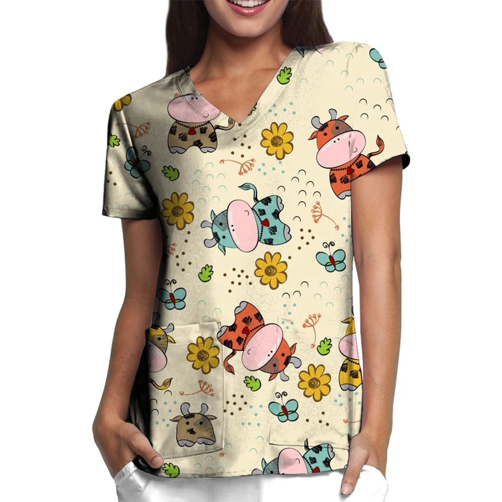 Cartoon animal print Medical Uniforms Women Scrubs Sets Nursing Accessories Hospital Beauty Salon Spa Work Clothes Suit Surgical