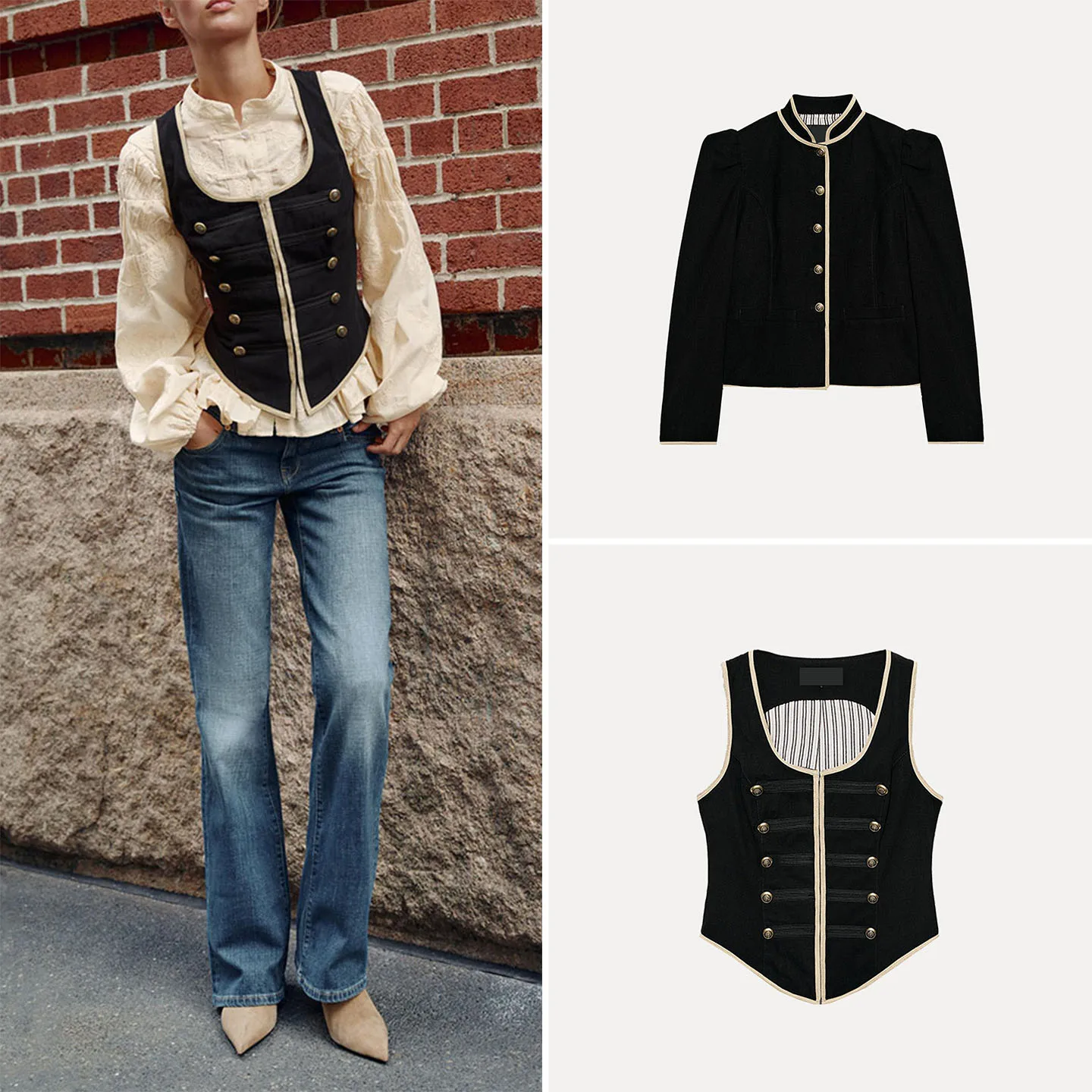 ZADATA Women's Long Sleeve Stand Collar Suit Jacket Autumn 2026 Fashion Set with Rope Knot Closure Vest Versatile Four Season...