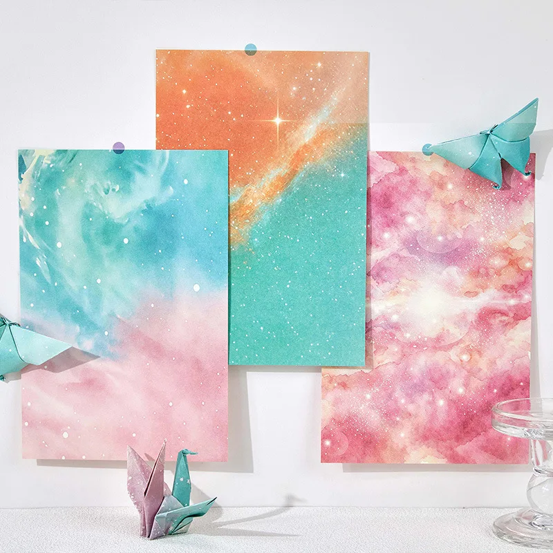 JCAC 30pcs/bag Aesthetic Galaxy Universe Decorative Paper, Multi-Element Journal Scrapbook Background Sheets, DIY Collage
