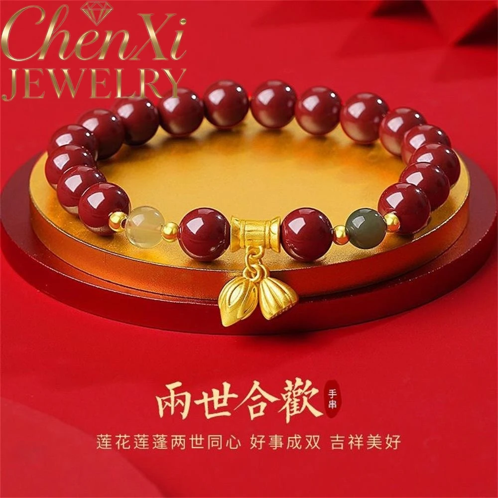 

High-End Cinnabar Lotus Seed And Lotus Flower Bracelet Luxury Quality Fashion Fine Jewelry Exquisite Elegant Popular Charms Gift