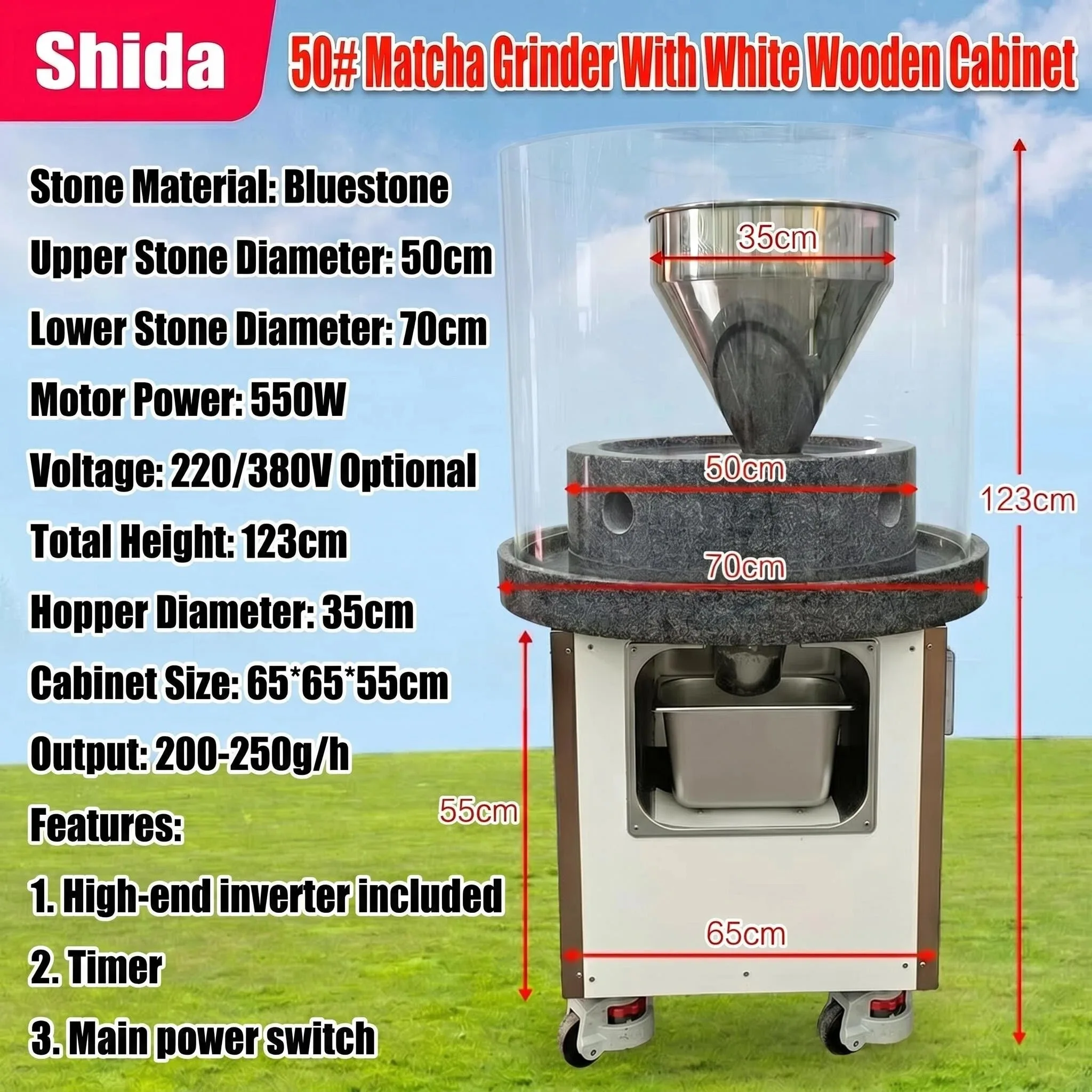 Factory Direct Matcha Green Tea Powder Grinder Stainless Steel Blue Stone 1.5kw Motor Flour Mill For Bakery Use