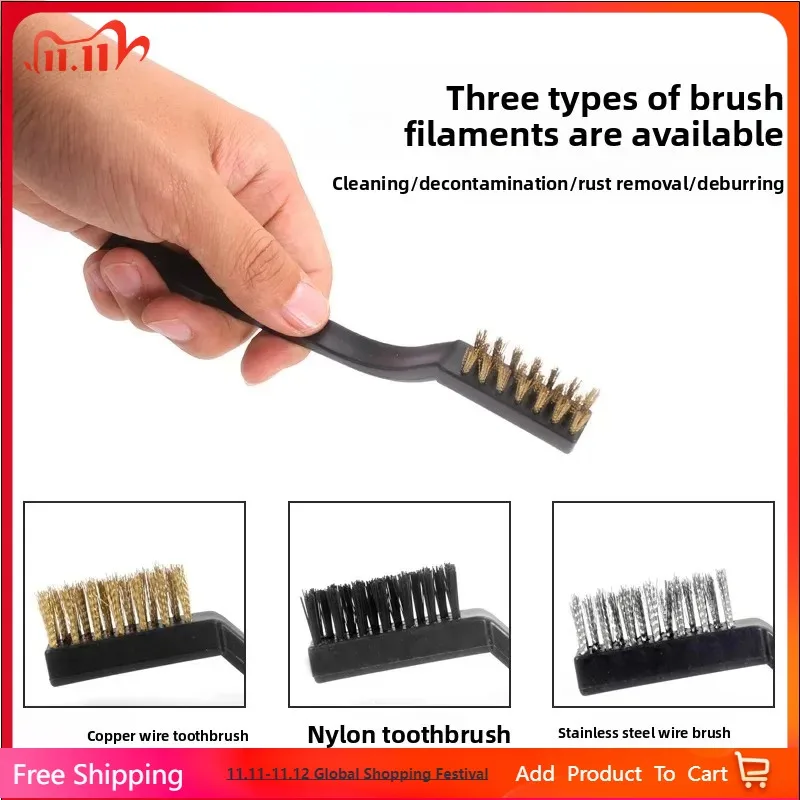 3 Pcs Mini Wire Brush Set Steel Brass Nylon Cleaning Polishing Detail Metal Rust Brush