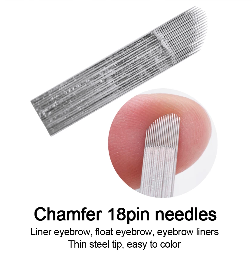 50 قطعة إبر التطريز المنحنية القابل للتصرف سلسلة Microblading التظليل مزدوج شقة تجميل دائم صفوف واحدة الثلاثي onal Bla