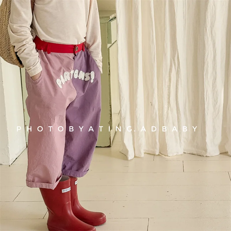 2025 Spring New Children Casual Pants Patch Letter Embroidery Baby Girl Harem Pants Loose Kids Girls Cotton Trousers Clothes