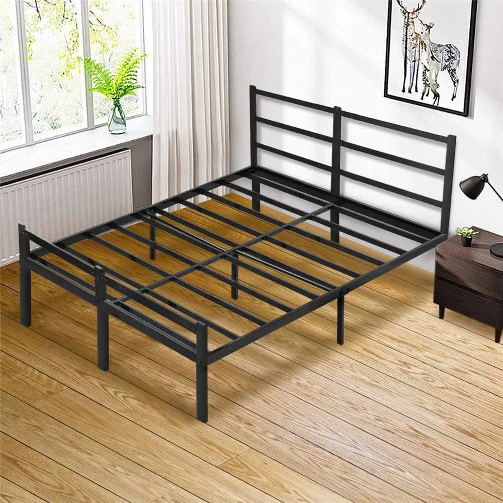 [Flash Sale]Full Size Bed Frame with Headboard 14 Inch Metal Platform Bed Frame Easy Assembly Anti-Slip Black[US-Stock]