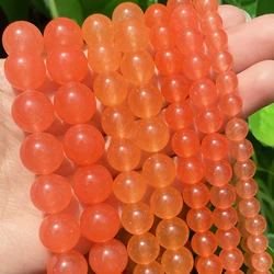 4-12mm Orange Red Chalcedony Jades Round Stone Beads Natural Loose Spacer Bead for Jewelry Making Diy Bracelet Accessories 15''