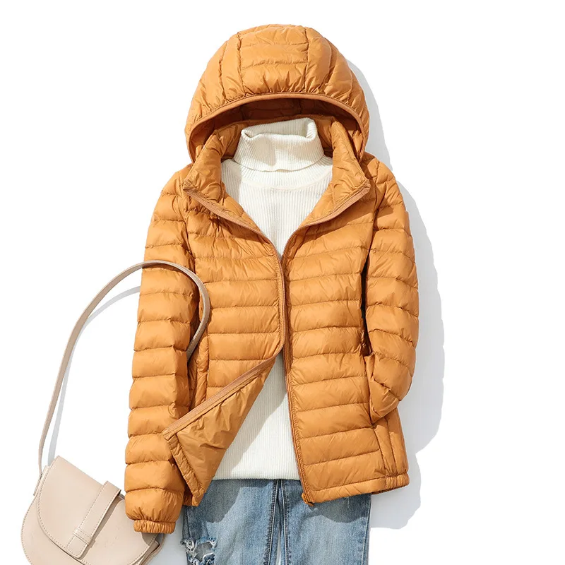 Chapéu destacável com capuz para baixo casaco outono inverno feminino ultra leve fino pato branco para baixo jaqueta parkas senhoras curto quente outwears