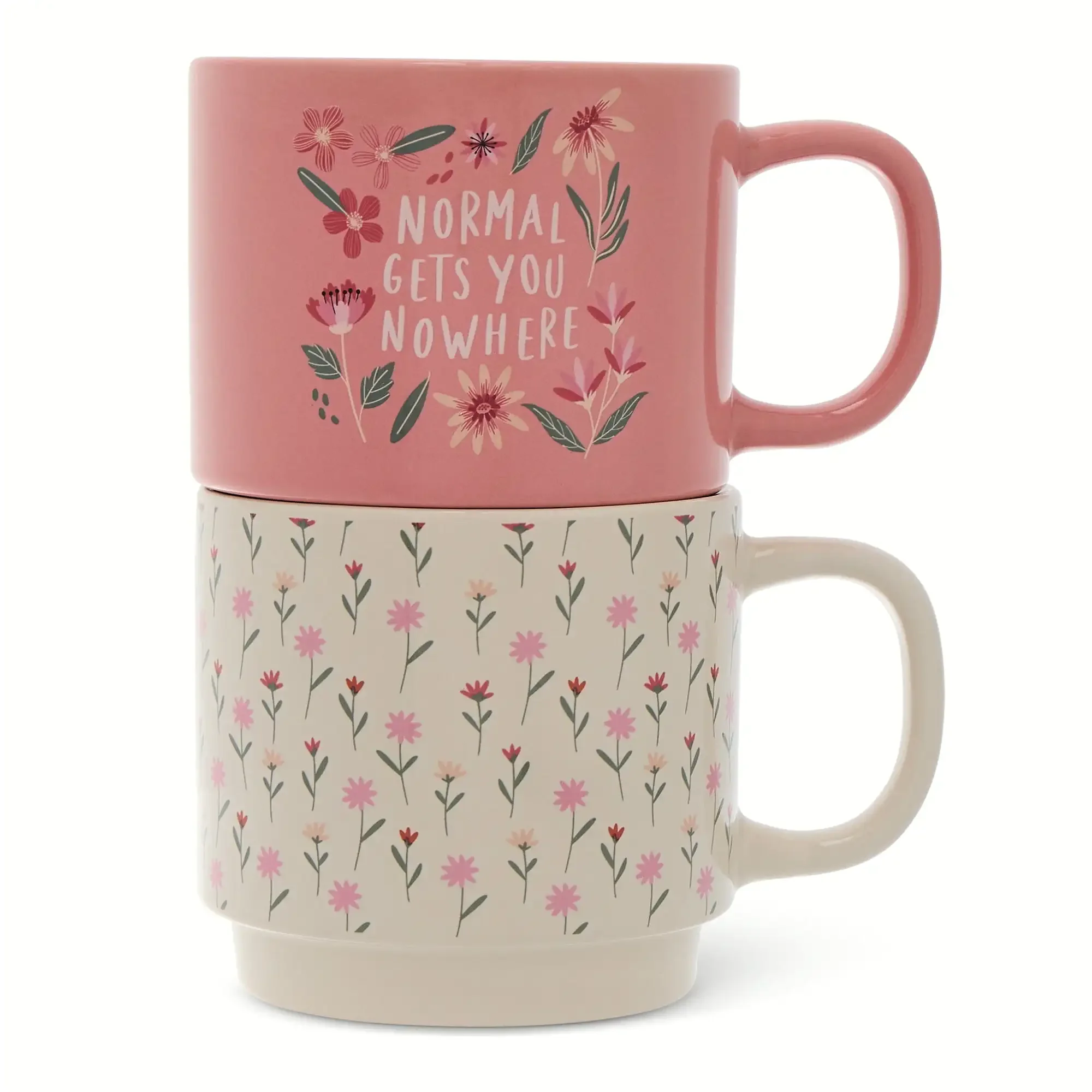 

Thyme & Table 2 Pack Stacking Floral Pink and White Mugs, 14.2 fl oz, Stoneware