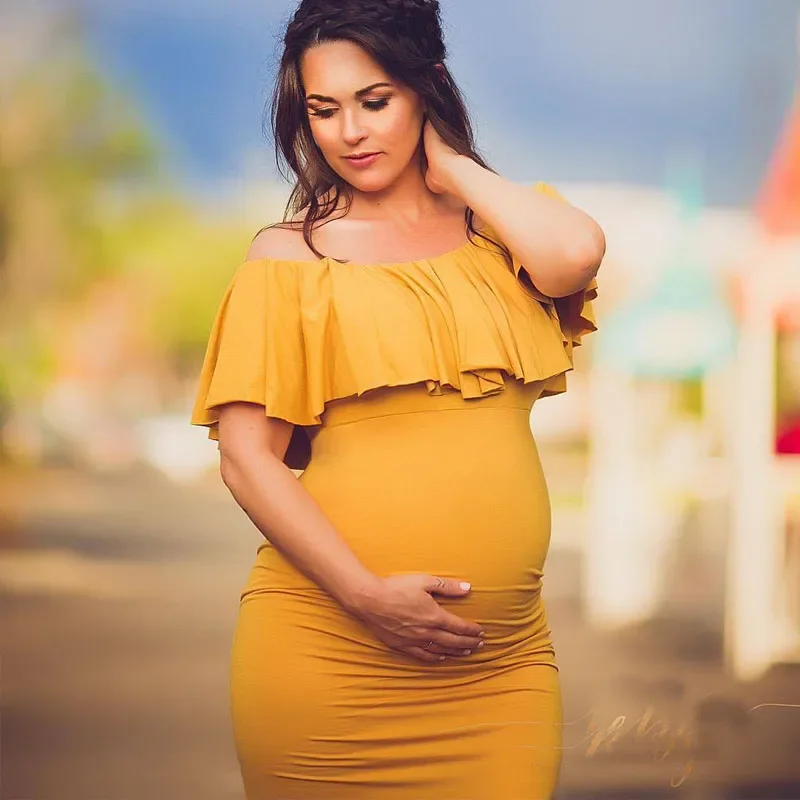 Vestidos de maternidad para sesión de fotos, Vestido largo de maternidad de talla grande, elegante, de algodón, para mujer
