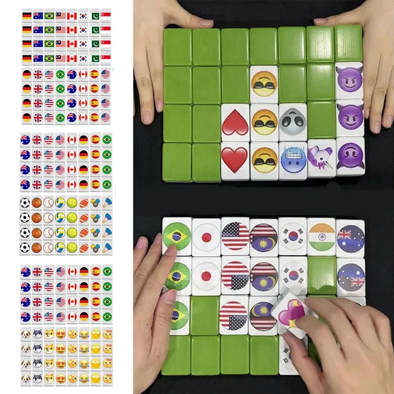 48/64 Blocks Seaside Escape Mahjong Tile Game with Pattern of Flag Ball Mahjong style educational toys for adults children