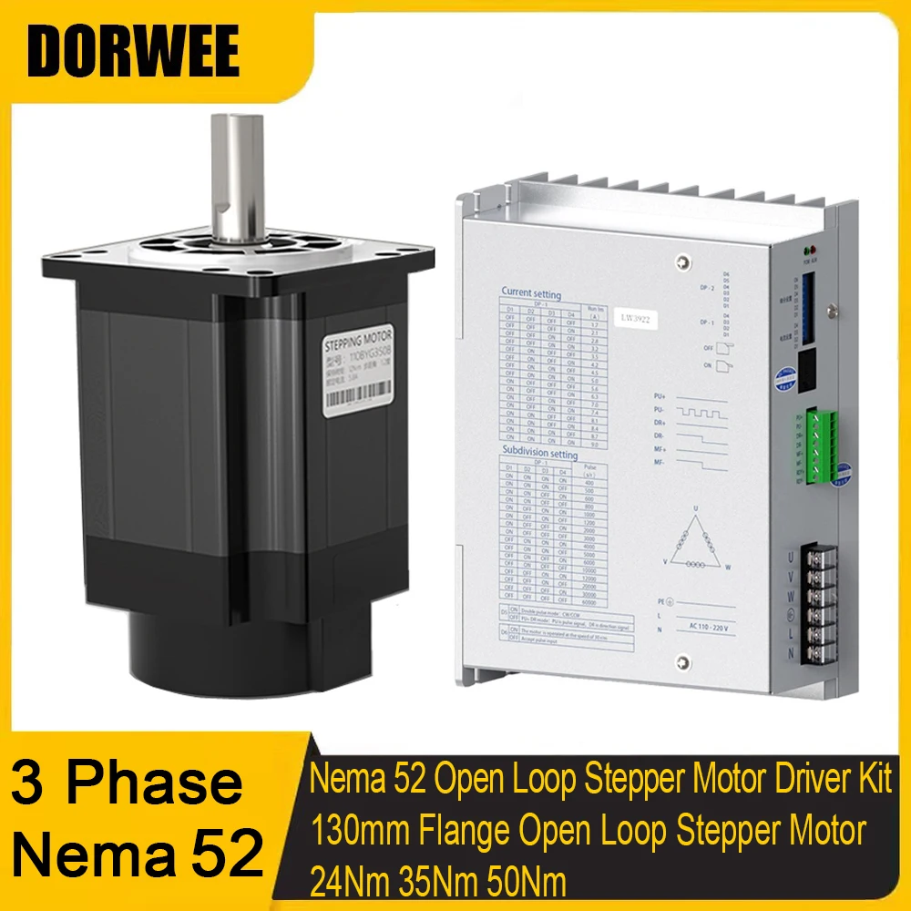 3 Phase Nema52 Stepper Motor 130mm Flange Stepper Motor 24Nm 35Nm 50Nm 19mm Shaft Motor AC180-240V HB3922 Driver Kit