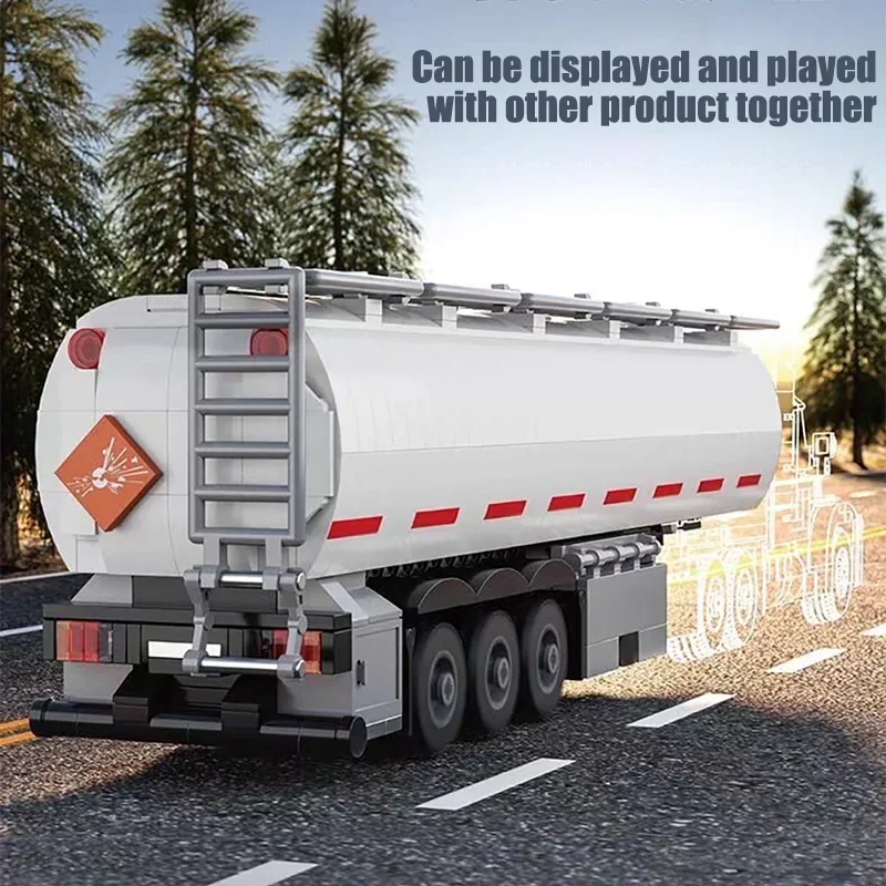 Técnico moc europeu caminhão tanque de combustível reboque blocos de construção conjunto diy cidade engenharia caminhão modelo kit brinquedos para crianças presentes