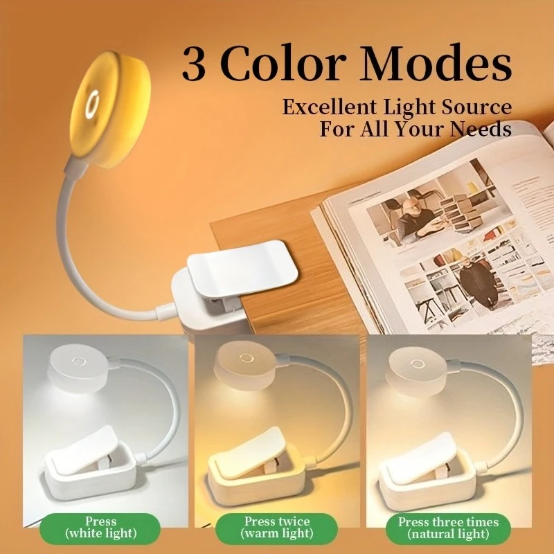 

Folding Mini Clip Book Lamp USB Rechargeable LED Night Light 3 Modes Eye Protection Stepless Dimmable Flexible Bedroom Reading