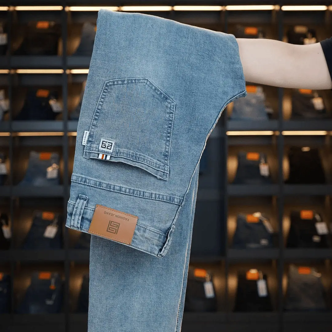 

Удобные мужские джинсы прямого кроя, свободного покроя, повседневные, из смесового хлопка, весна-лето, новинка, деловые повседневные брюки