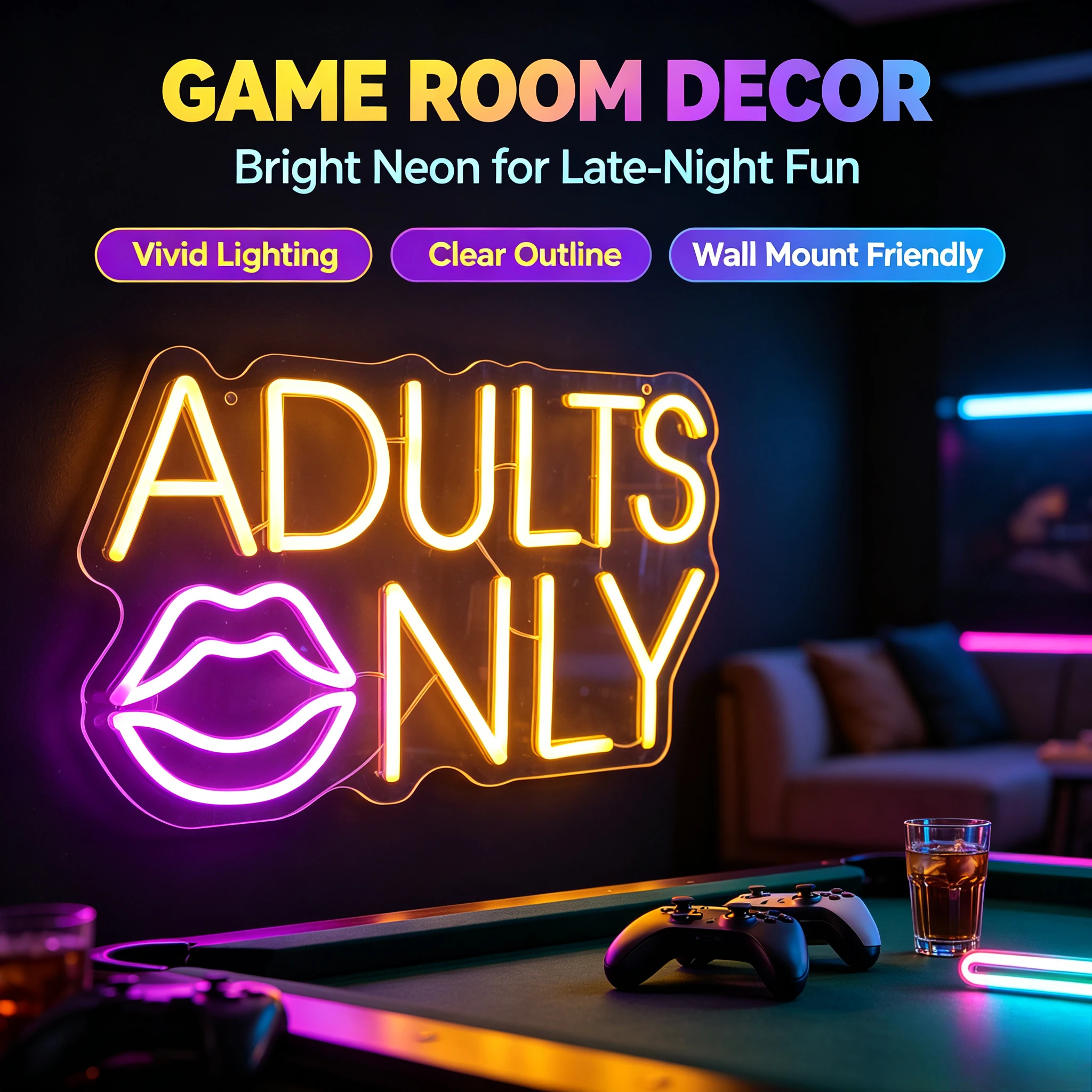 Adults Only Neon Sign USB Powered LED Neon Light Sign for Bar Pub Man Cave Home Wall Decor Adults‑Themed Light Up Sign for Party