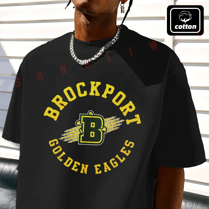 

Suny Brockport Golden Eagles Retro Distressed Motorcycle Men's T Shirt Casual Mens Cotton Round Neck Short Sleeved T-shirt