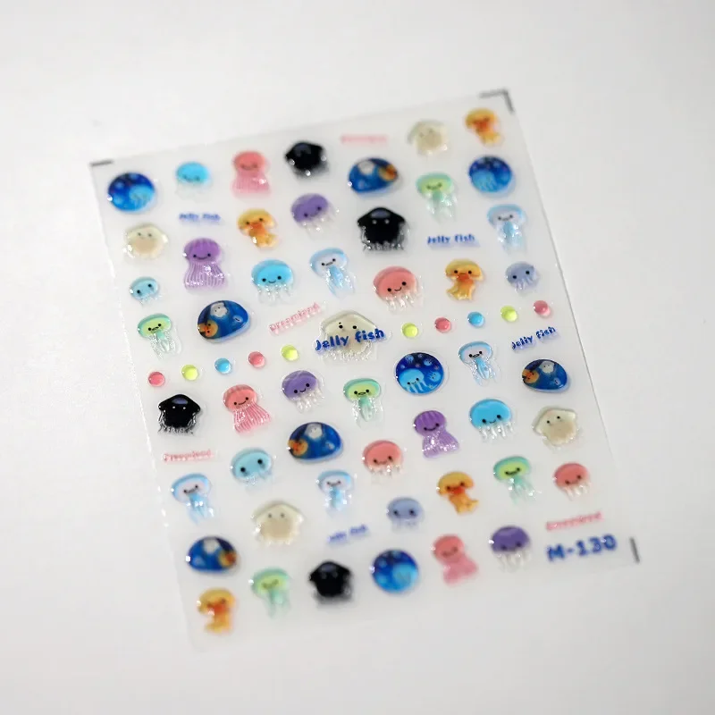 1 Uds. Pegatinas de uñas de medusas de gelatina en relieve 3D, transferencia autoadhesiva de mar de verano, decoraciones para uñas, calcomanías deslizantes, arte de uñas DIY