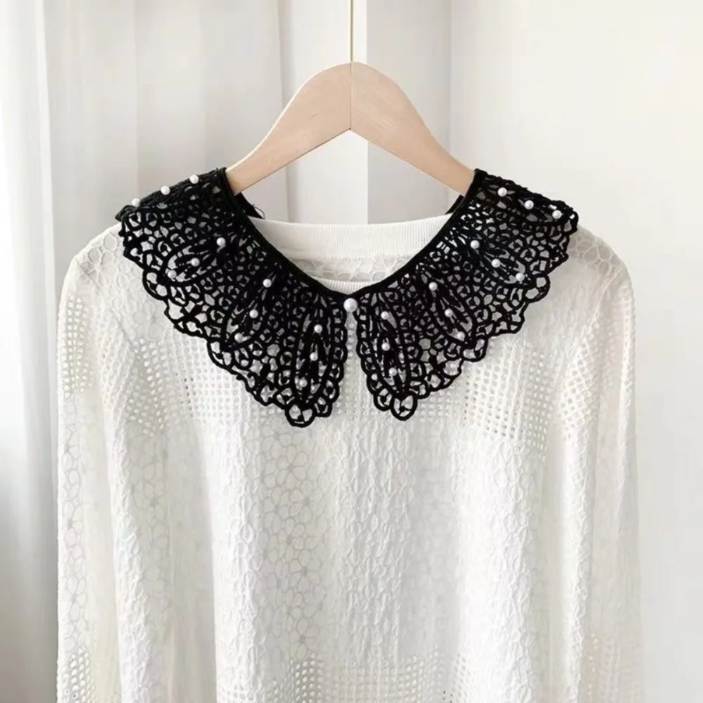 Fashion Accessory Floral Lace Fake Collar Ruffled Trim Lace Detail Detachable Collar Shawl Design Shirt Collar Dress Accessory