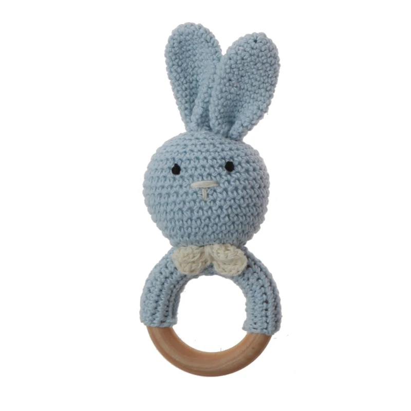 Knitted Bunny Shape Infant Wooden Circle er  BPA Free Wooden Nursing Pacifier Clip Wooden