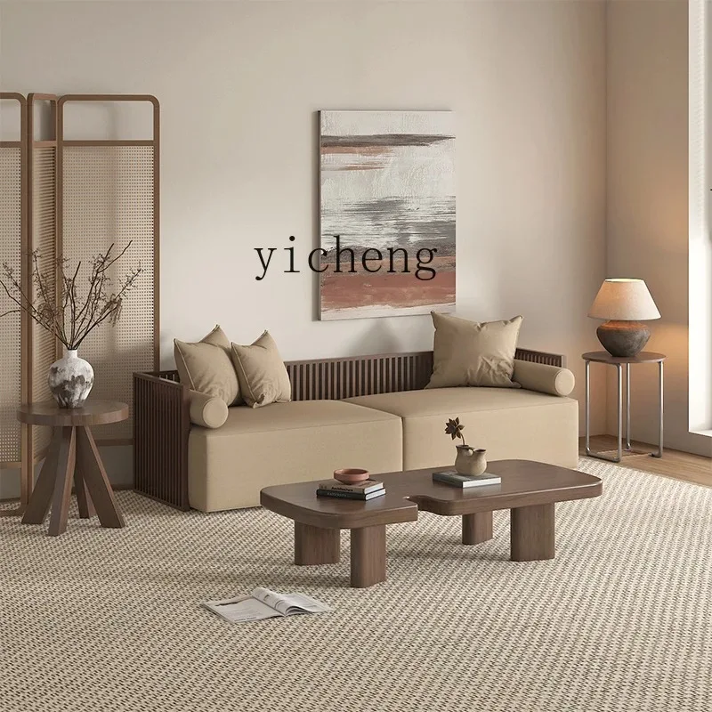 D12 New Chinese Solid Wood Sofa Double Triple Sofa Hotel Clubhouse Tea House Living Room Model Room