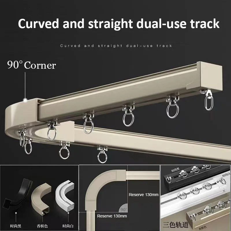 Mute Pulley Curtain Track Super Thick Curved Straight Rail Single Double Pole Ceiling Side Mount Rod Accessories Customize Size