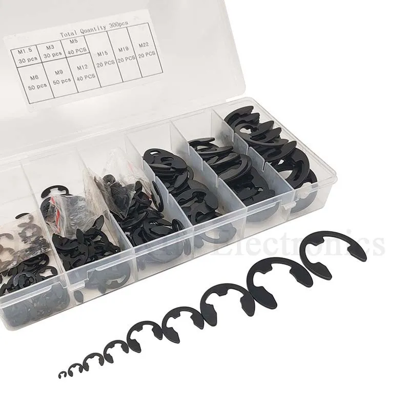 300PCS E-Clip Sortiment Metric Externe Halte Ringe Welle Halte Clips Washer (M 1,5-M22)
